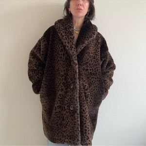 Vintage Soto Faux Fur Leopard Print Cocoon Coat Small Oversize Made in Canada